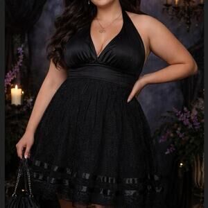 Torrid Black Lace Halter Dress Fit & Flare Plus Size 16 Party